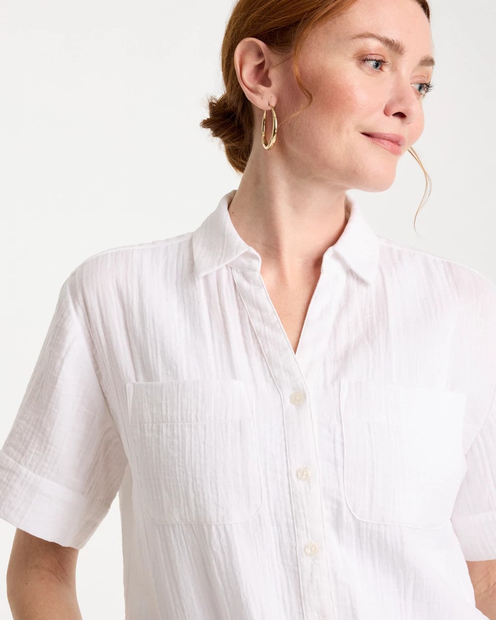Chico's Discount Alabaster Cotton Gauze Camp Shirt