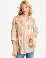 Chico's Sale Sandstone Cotton-Blend Pintuck Tunic