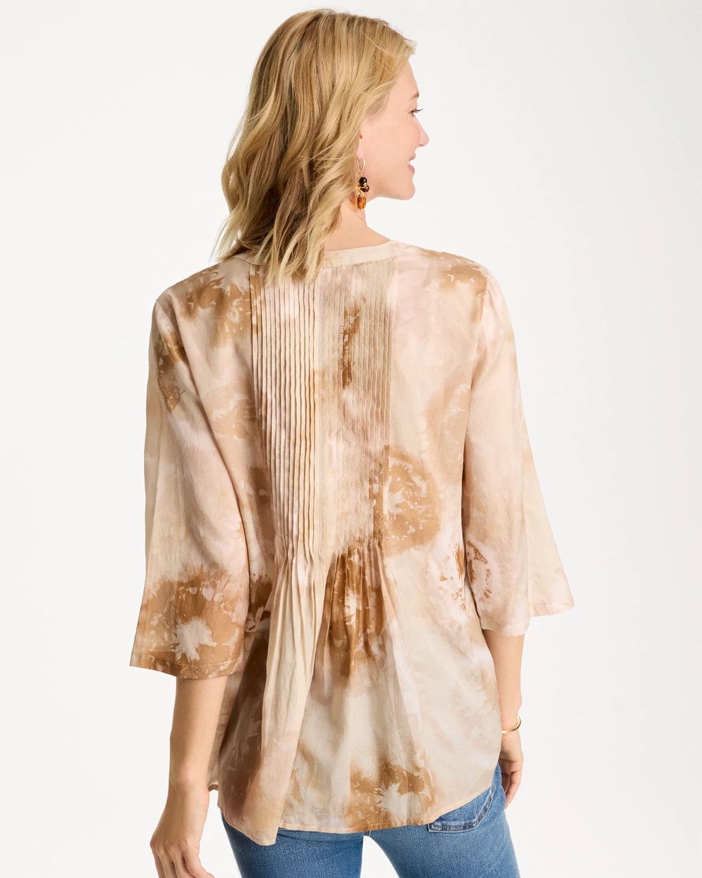 Chico's Sale Sandstone Cotton-Blend Pintuck Tunic