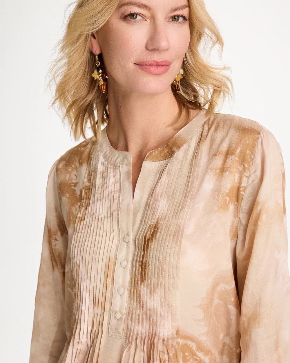 Chico's Sale Sandstone Cotton-Blend Pintuck Tunic