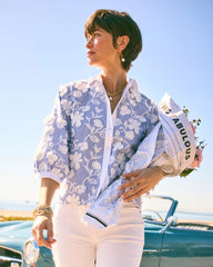 Chico's Outlet Alabaster Cotton 3D Embroidered Striped Shirt