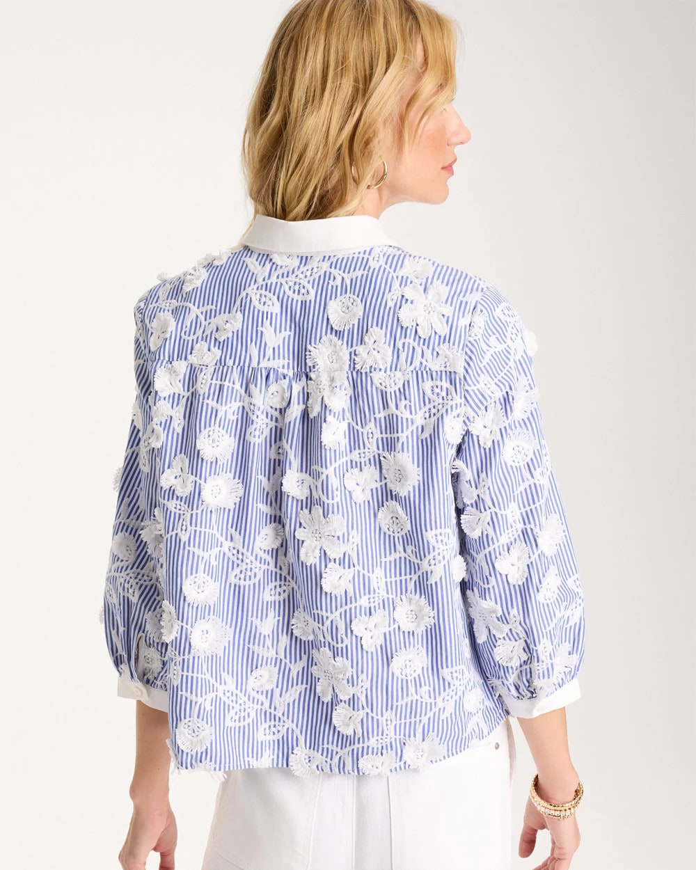 Chico's Outlet Alabaster Cotton 3D Embroidered Striped Shirt