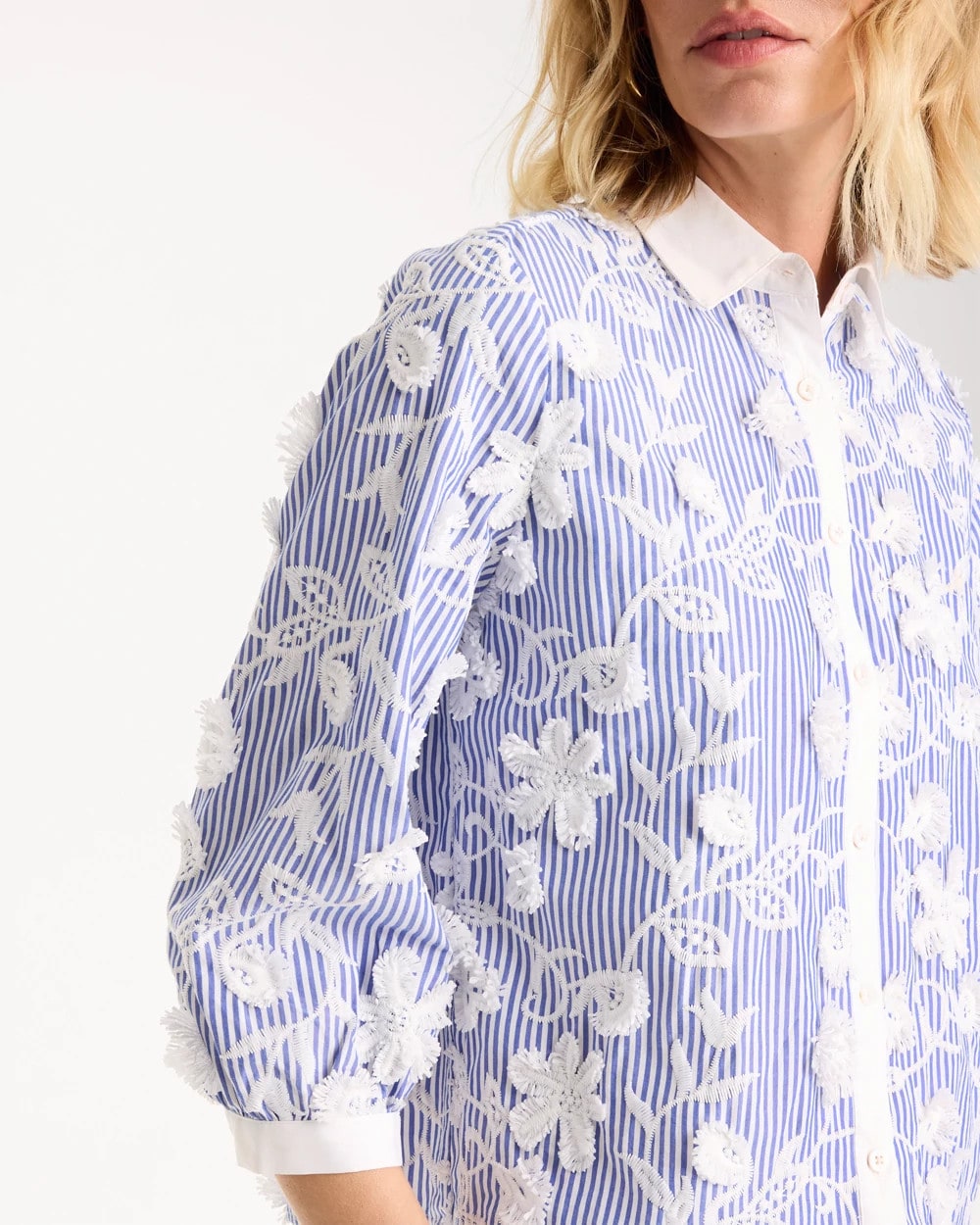 Chico's Outlet Alabaster Cotton 3D Embroidered Striped Shirt