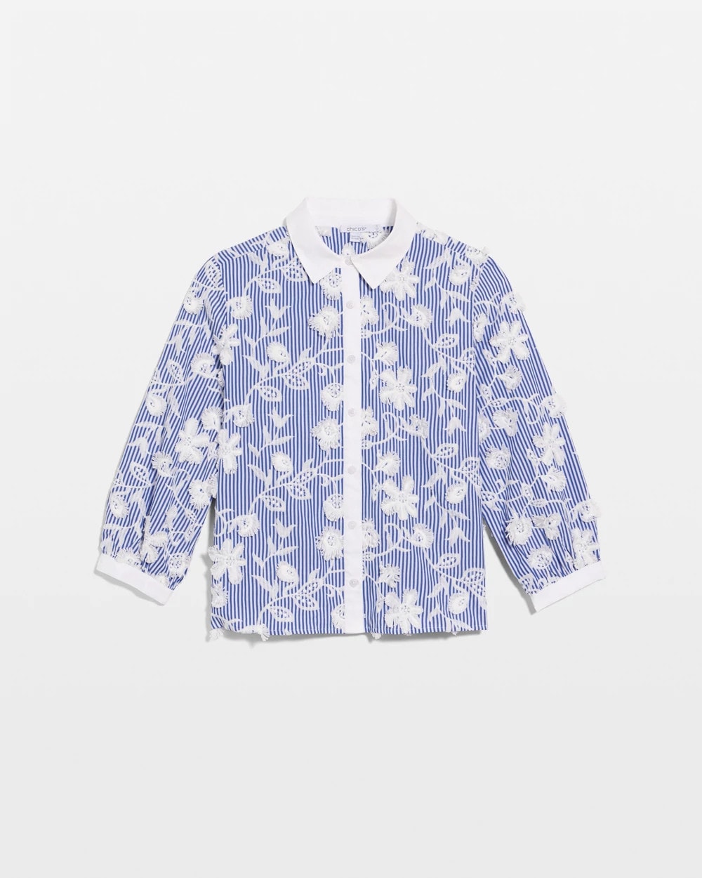 Chico's Outlet Alabaster Cotton 3D Embroidered Striped Shirt