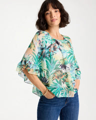 Chico's For Sale Topanga Green Printed Georgette Swing Blouse