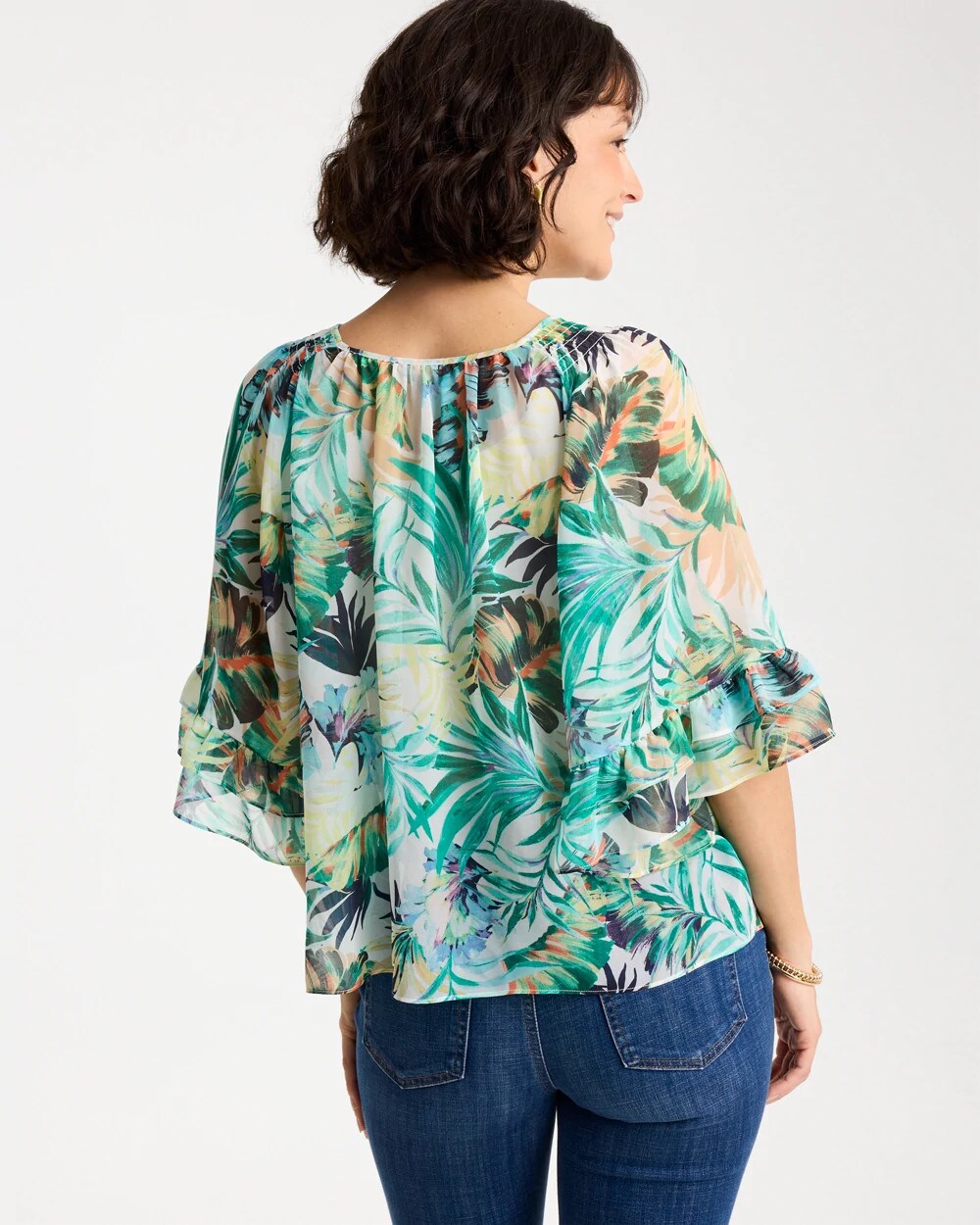 Chico's For Sale Topanga Green Printed Georgette Swing Blouse