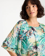 Chico's For Sale Topanga Green Printed Georgette Swing Blouse