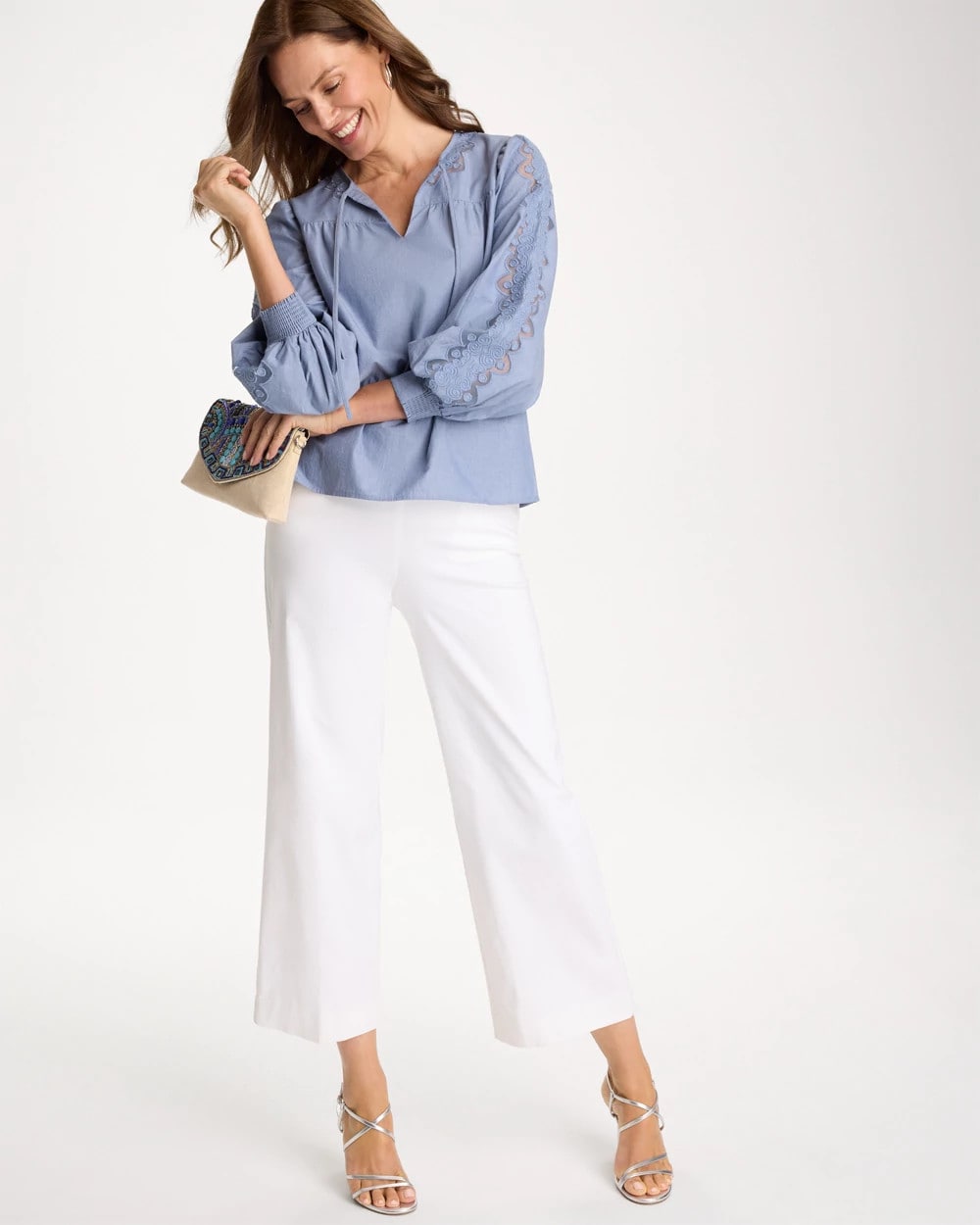 Chico's Online Washed Indigo Chambray Lace Tie-Front Blouse