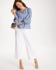 Chico's Online Washed Indigo Chambray Lace Tie-Front Blouse