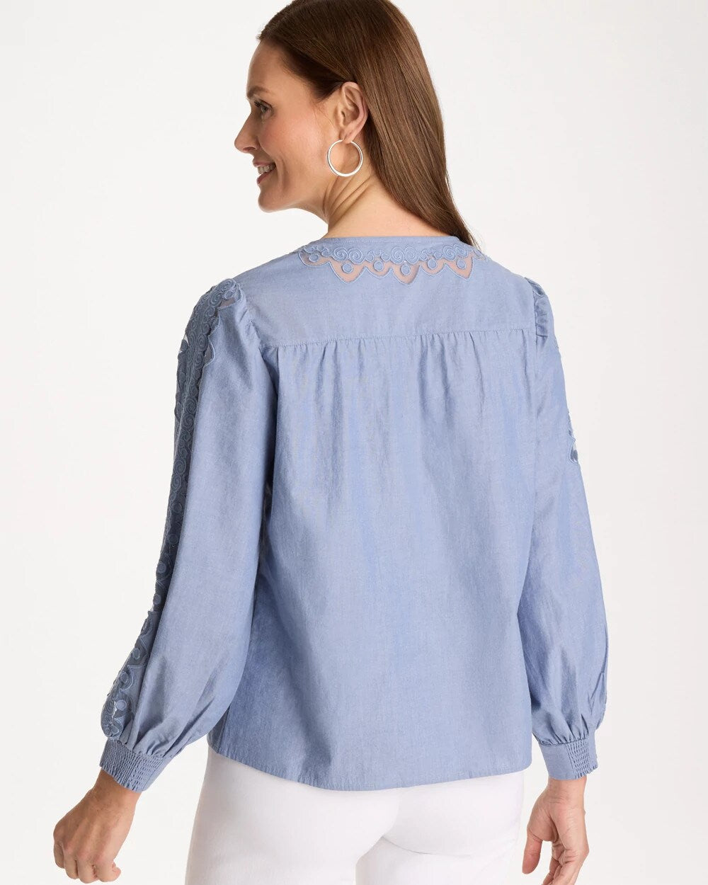Chico's Online Washed Indigo Chambray Lace Tie-Front Blouse