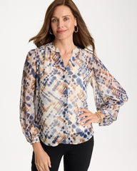 Chico's Discount Passport Blue Georgette Printed Blouse