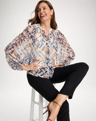 Chico's Discount Passport Blue Georgette Printed Blouse