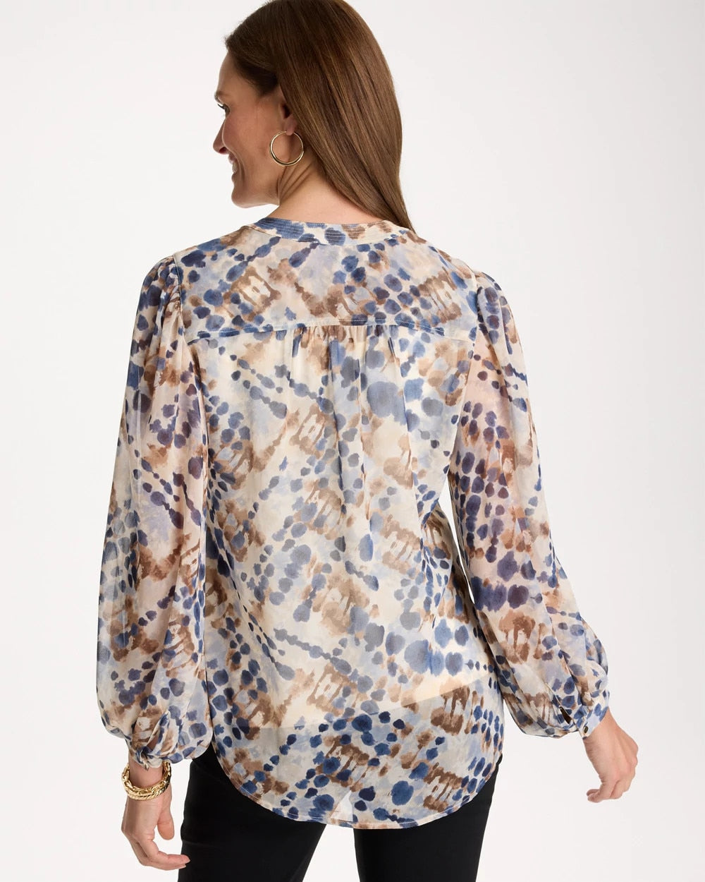 Chico's Discount Passport Blue Georgette Printed Blouse