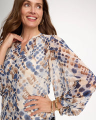 Chico's Discount Passport Blue Georgette Printed Blouse
