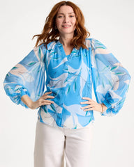 Chico's Sale Blue Tide Georgette Printed Blouse