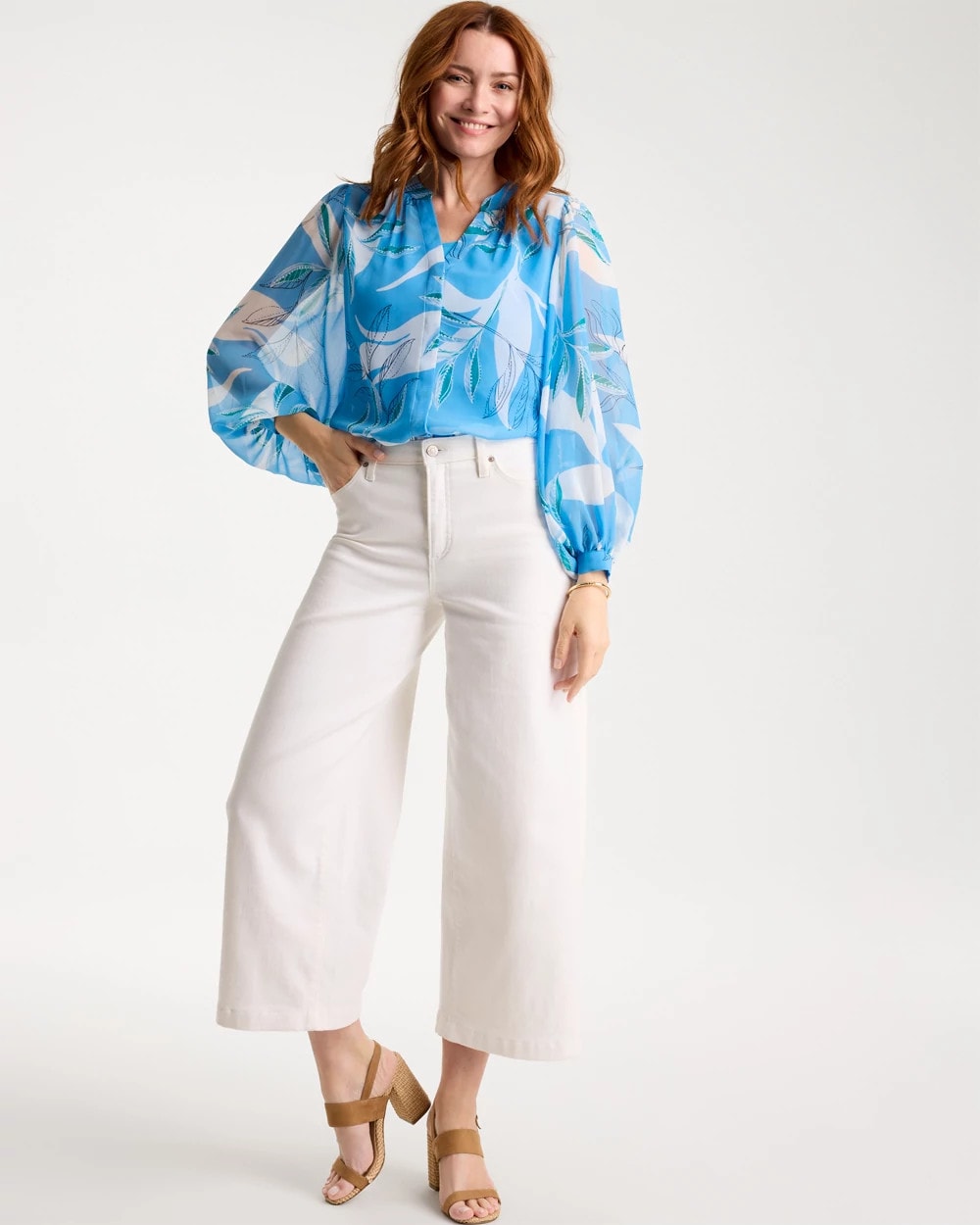 Chico's Sale Blue Tide Georgette Printed Blouse