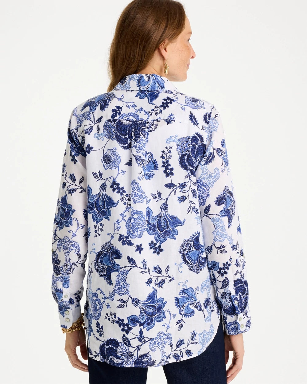 Chico's On Sale Amparo Blue No Iron™ Linen Bloom Shirt