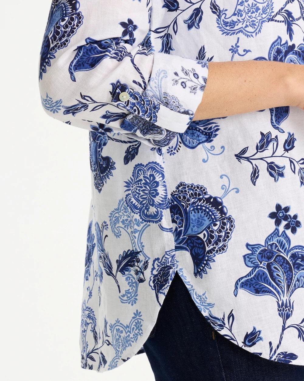 Chico's On Sale Amparo Blue No Iron™ Linen Bloom Shirt