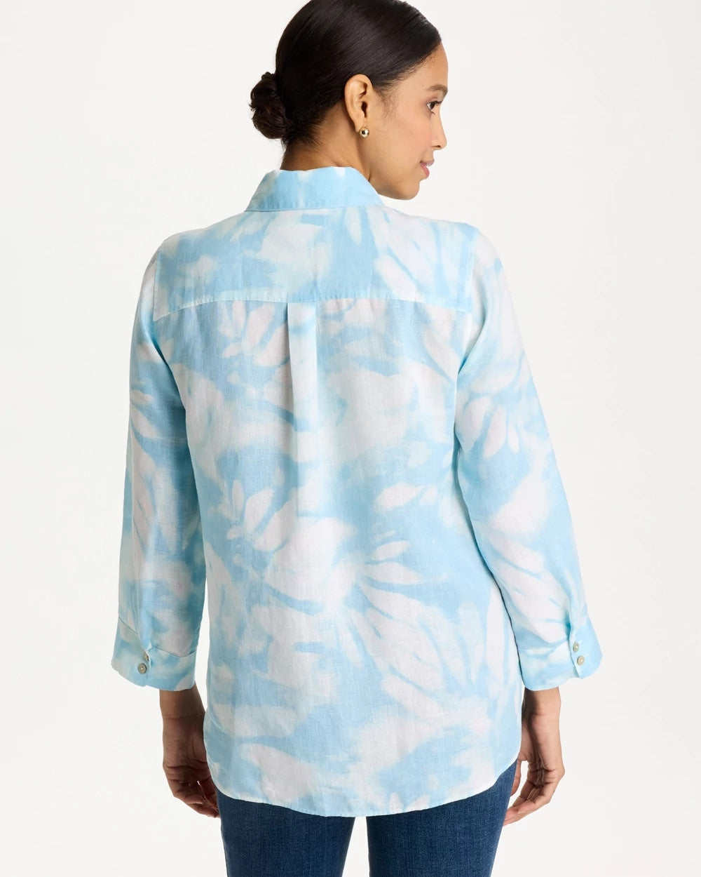 Chico's For Sale Blue Haven Tie-Dye No Iron Linen Shirt