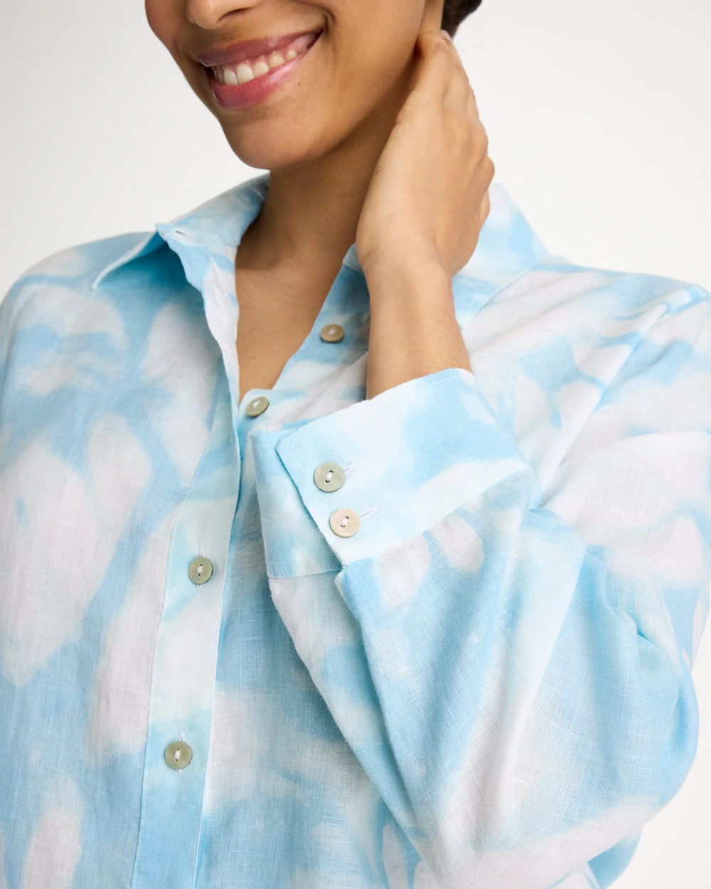 Chico's For Sale Blue Haven Tie-Dye No Iron Linen Shirt