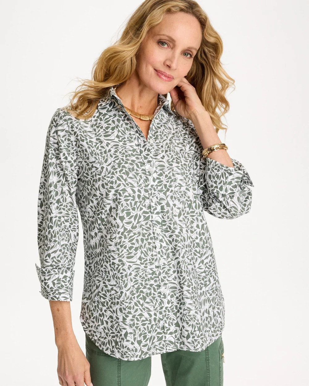Chico's Online Kelp Forest Printed No Iron Stretch Shirt
