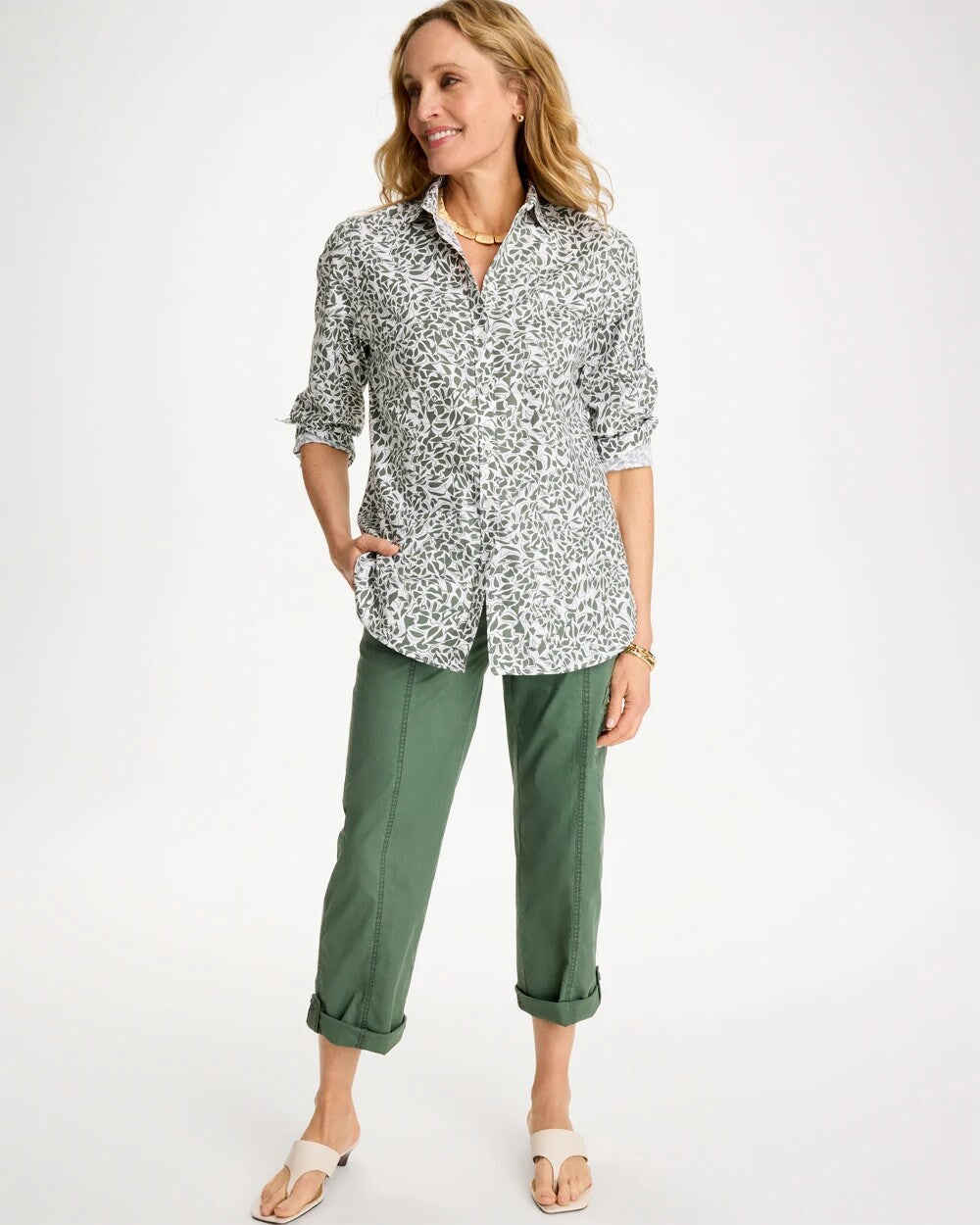 Chico's Online Kelp Forest Printed No Iron Stretch Shirt