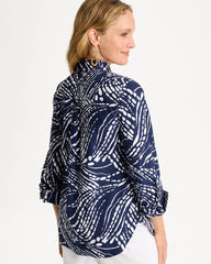 Chico's Discount Passport Blue Printed No Iron Stretch Shirt