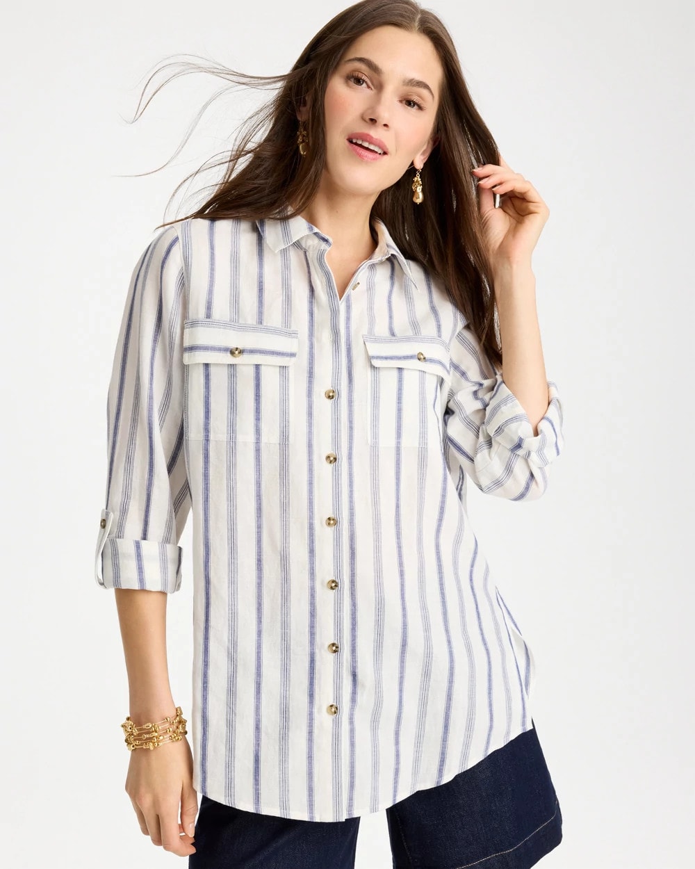 Chico's Outlet Indigo Linen-Cotton Utility Tunic