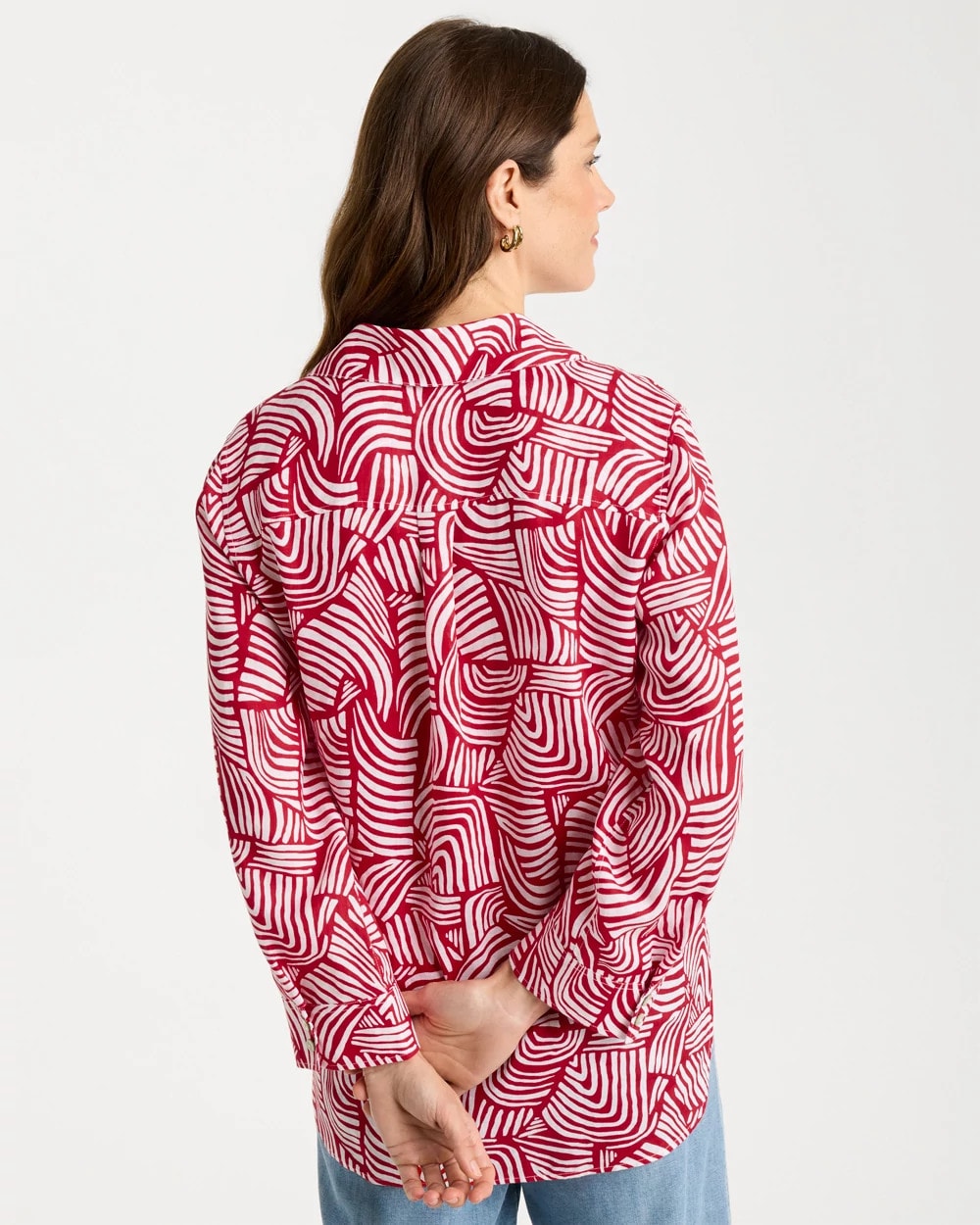 Chico's Online Cherry Lush No Iron™ Linen Geo Print Shirt