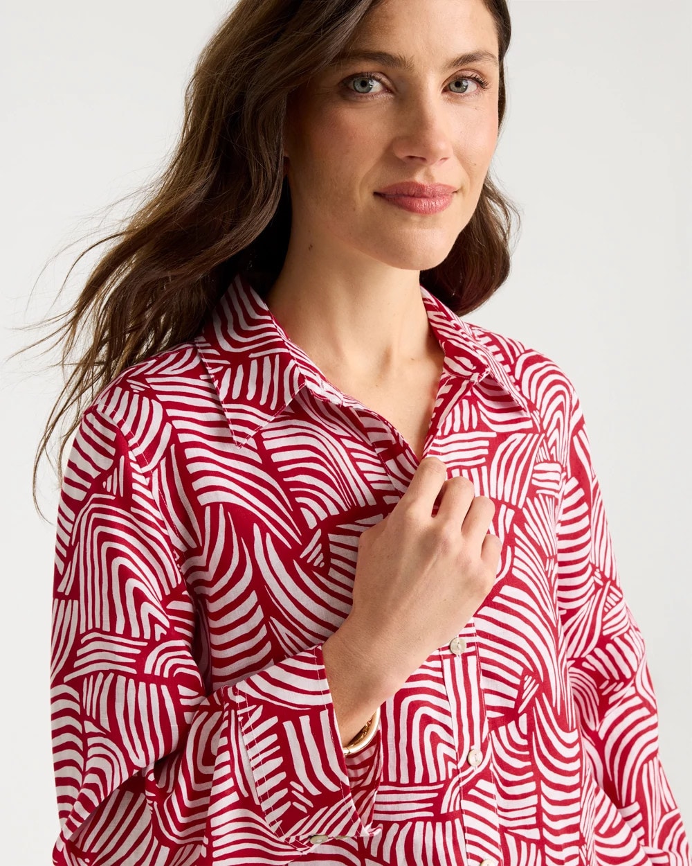 Chico's Online Cherry Lush No Iron™ Linen Geo Print Shirt