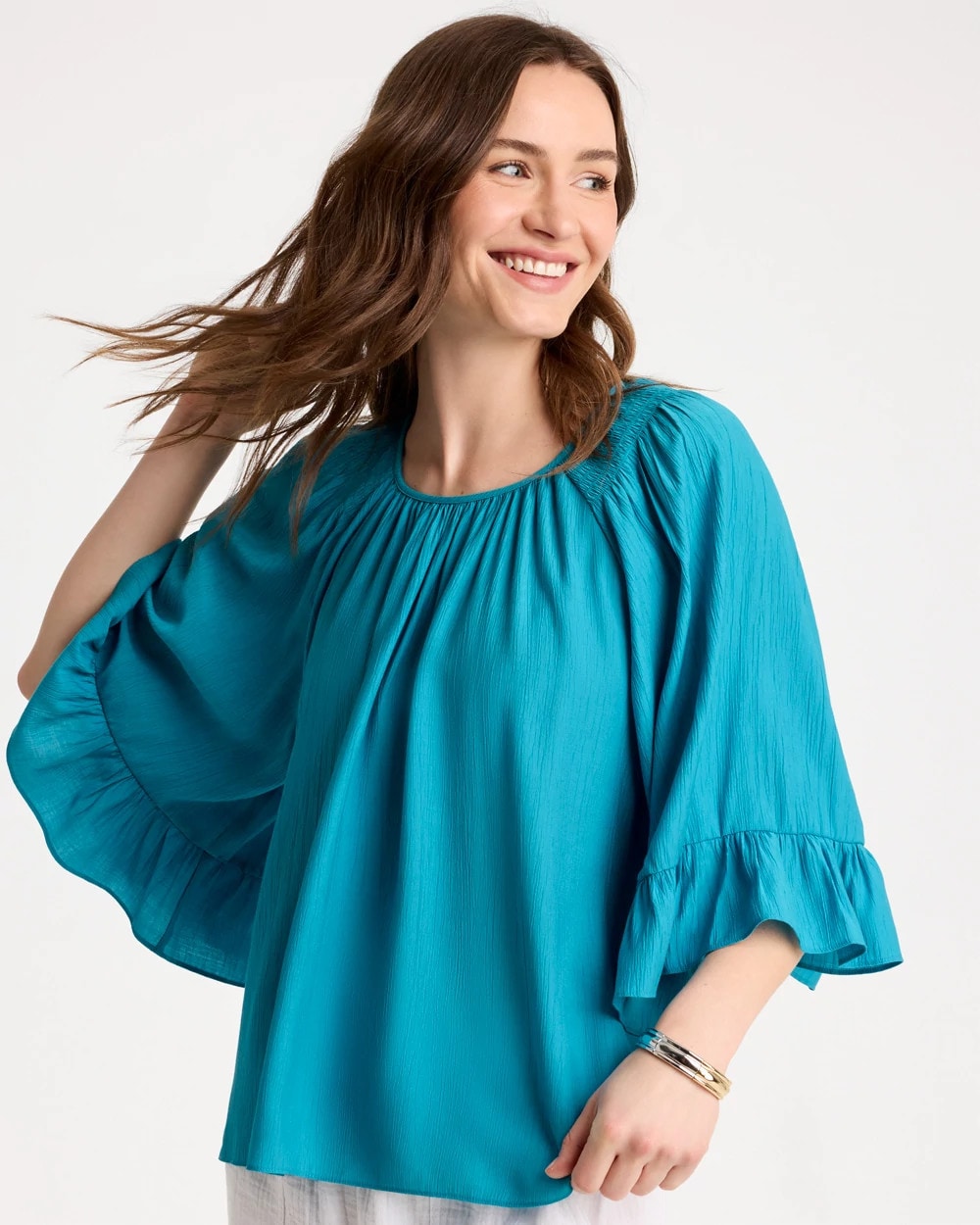 Chico's Discount Lagoon Blue Georgette Swing Blouse