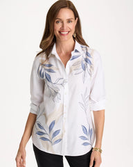 Chico's Sale Optic White Placed Print No Iron Stretch Shirt