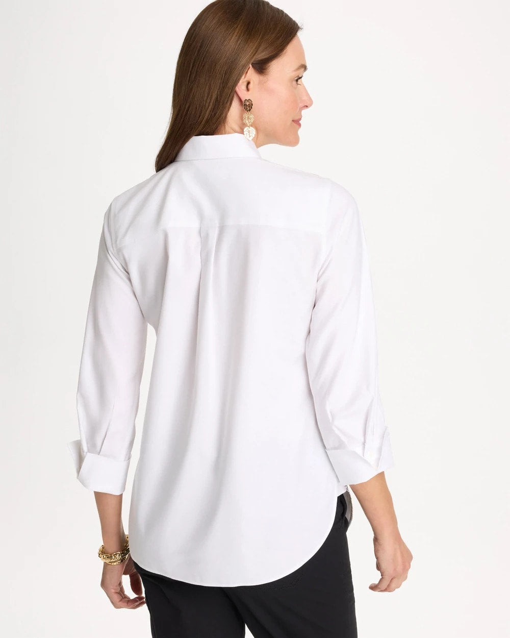 Chico's Sale Optic White Placed Print No Iron Stretch Shirt