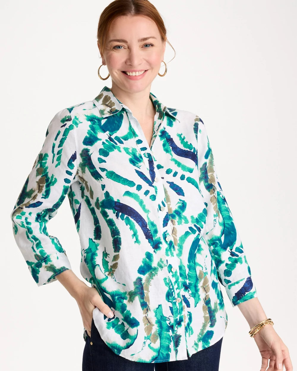 Chico's On Sale Passport Blue No Iron™ Athena Dye Linen Shirt