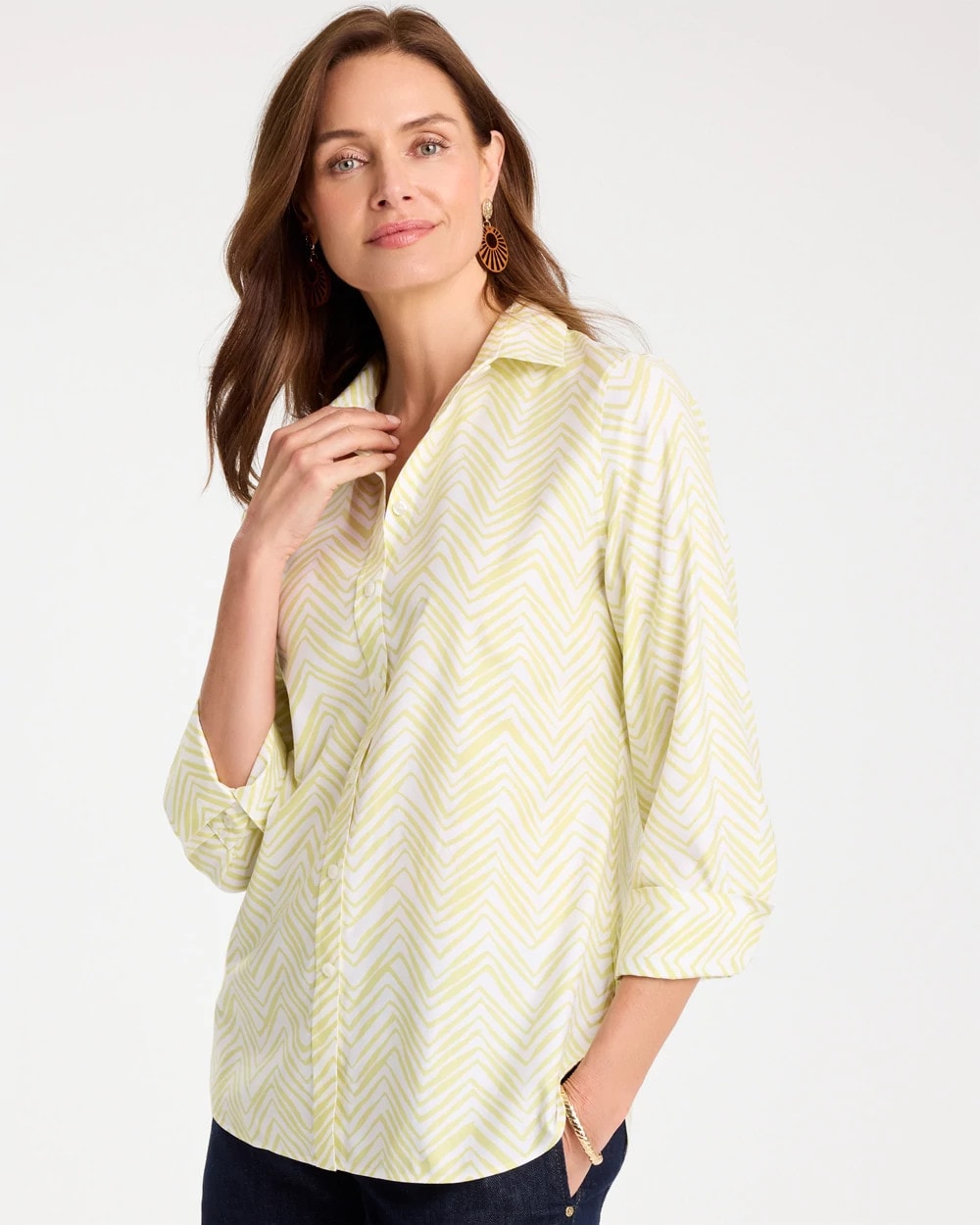 Chico's For Sale Soft Lime Chevron No Iron Stretch Shirt