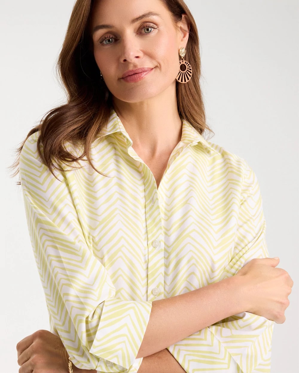 Chico's For Sale Soft Lime Chevron No Iron Stretch Shirt