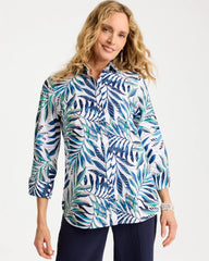 Chico's Online Passport Blue Palm No Iron Stretch Shirt