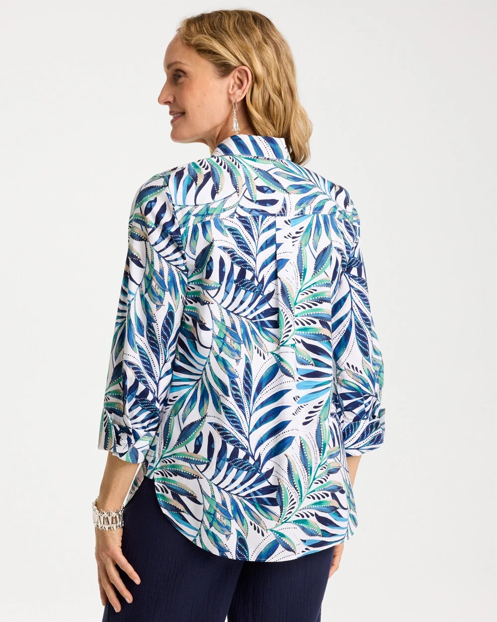 Chico's Online Passport Blue Palm No Iron Stretch Shirt