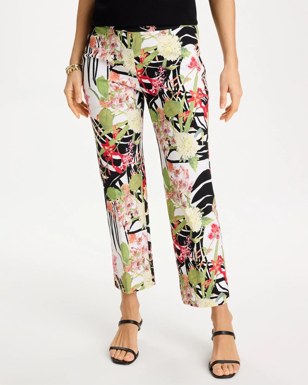 Chico's Outlet Black Tropical Nights Brigitte™ Straight Crop Pant