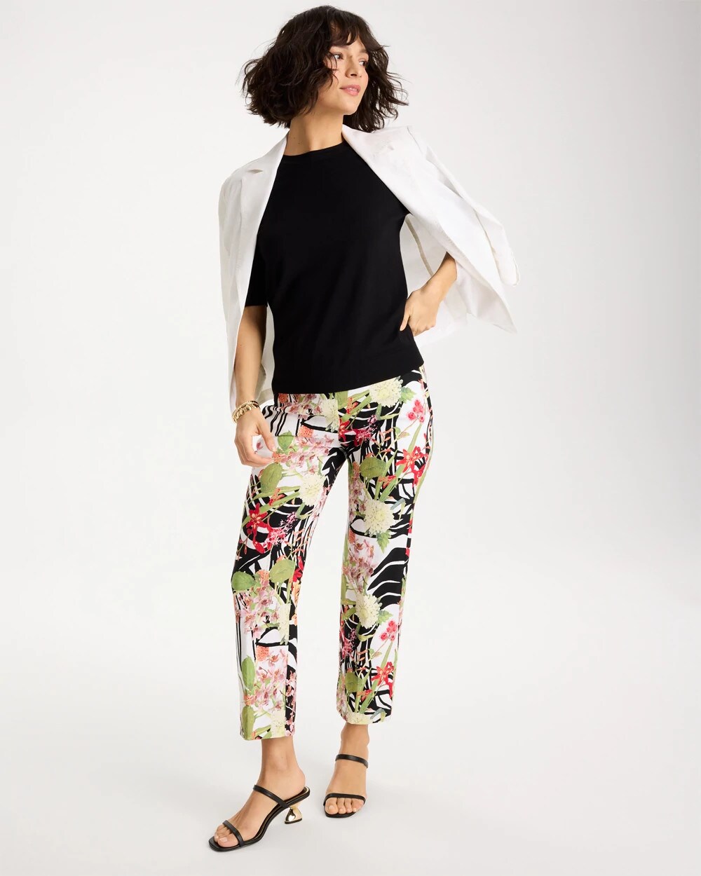 Chico's Outlet Black Tropical Nights Brigitte™ Straight Crop Pant
