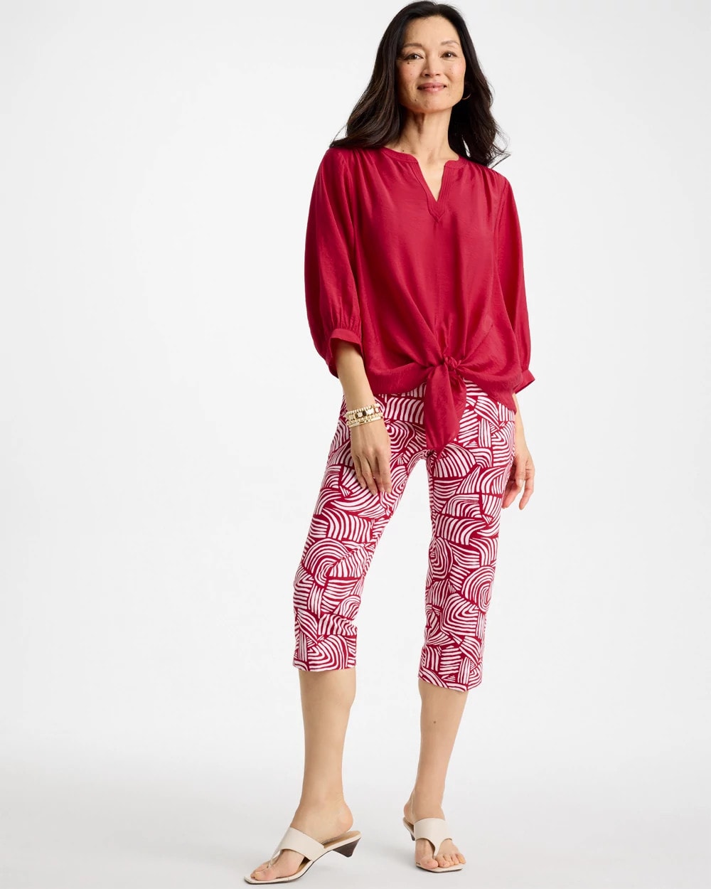 Chico's Sale Cherry Lush Brigitte™ Slim Geo Pull-On Capri Pant