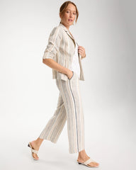 Chico's Outlet Neutral Striped Piped Linen Fly Front Pants