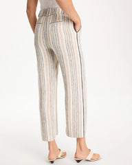 Chico's Outlet Neutral Striped Piped Linen Fly Front Pants