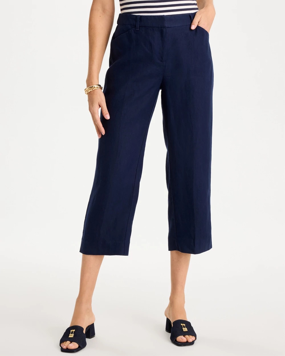 Chico's Online Passport Blue Linen Fly Front Pants
