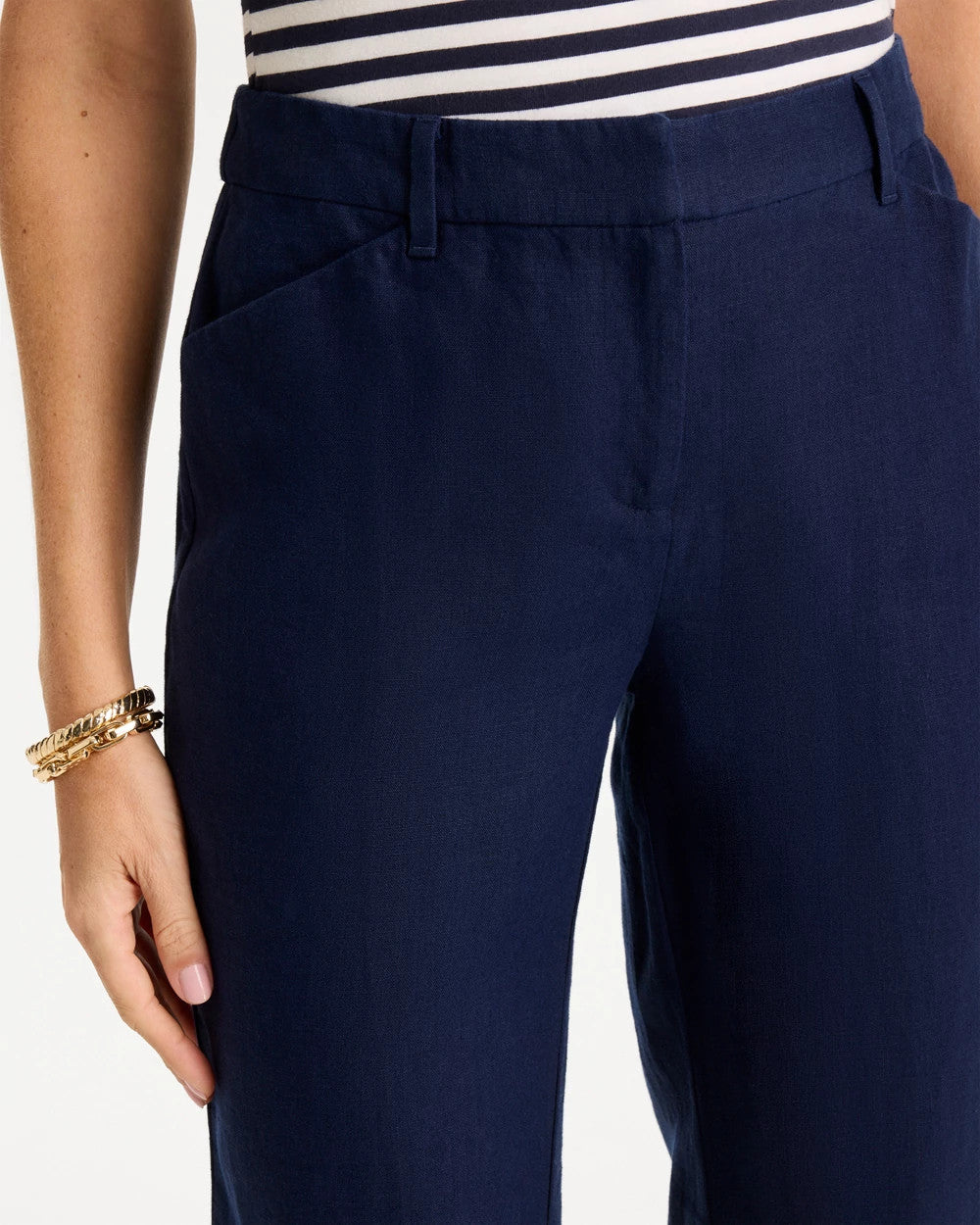 Chico's Online Passport Blue Linen Fly Front Pants