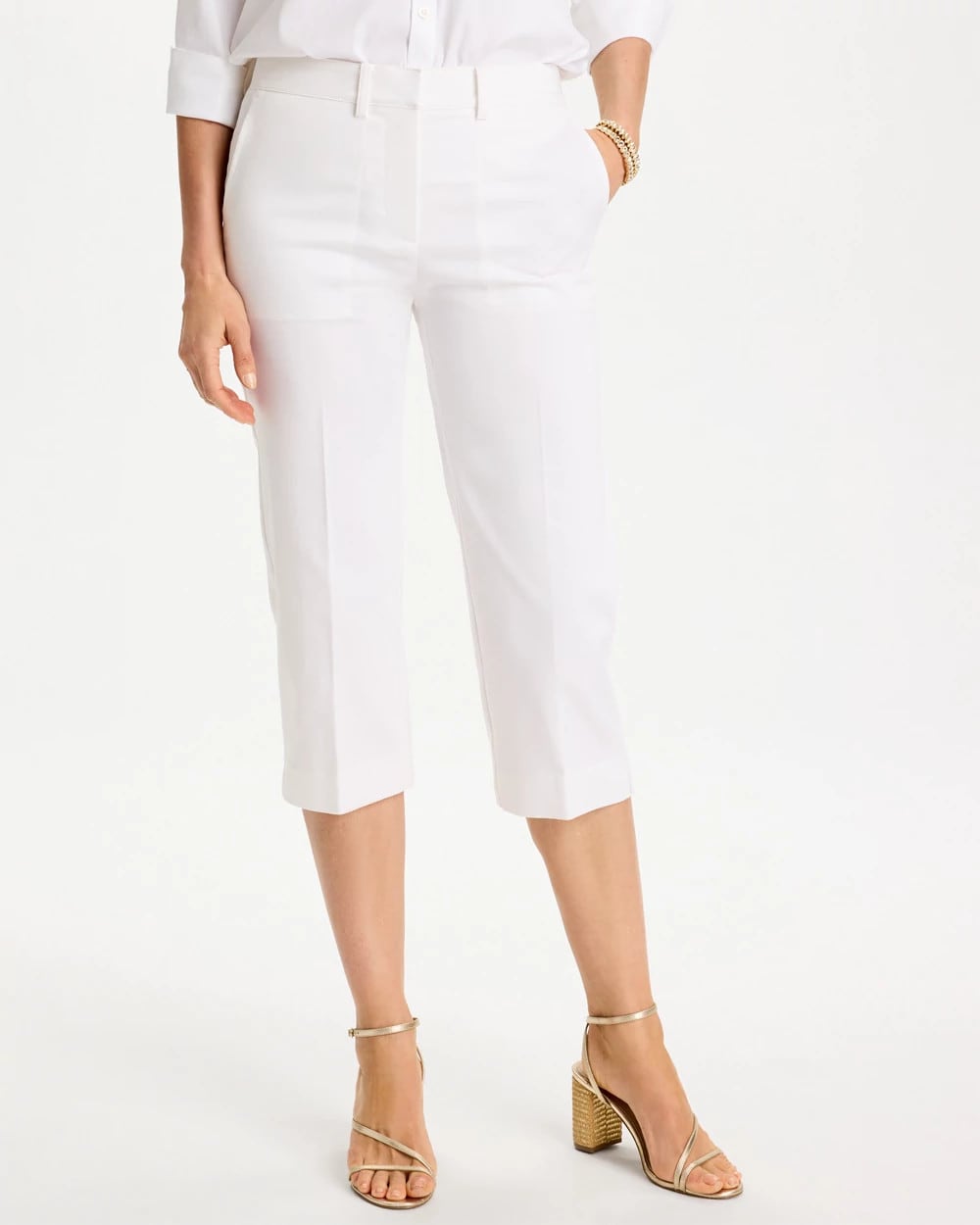 Chico's Discount Alabaster Emme Sateen Straight Capri Pants