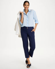 Chico's Outlet Passport Blue Relaxed Linen Crop Pant