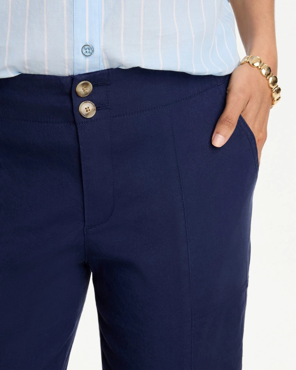 Chico's Outlet Passport Blue Relaxed Linen Crop Pant