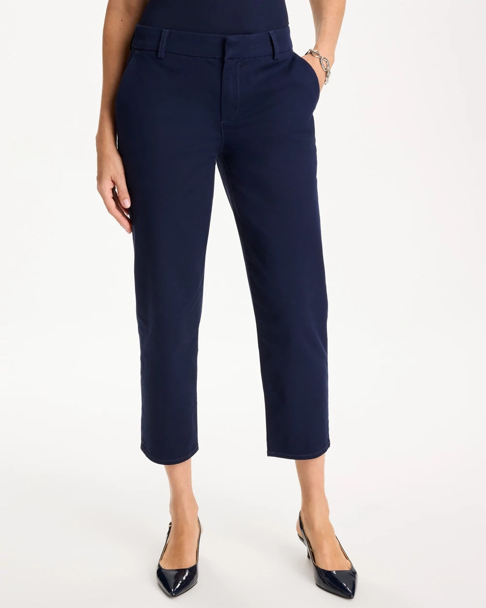Chico's Outlet Passport Blue Relaxed Boyfriend Chino Crop Pants