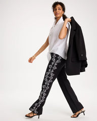 Chico's For Sale Black Embroidered Pull-On Wide-Leg Linen Pants